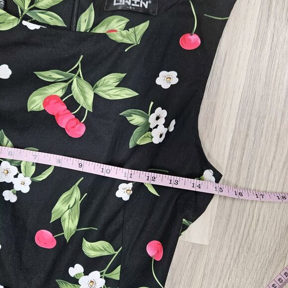 Owin Womens Black Cherry Print Dress Fit And Flare Small - Picture 4 of 7